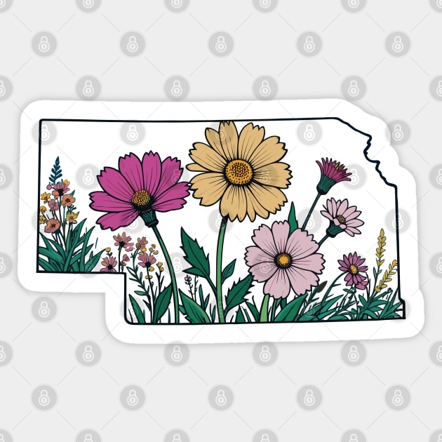 Nebraska Flowers - Nebraska Flowers Map Sticker by JessArty